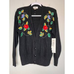 NWT 1980s De Rotchild Angora Wool Silk Sequin Soft Rainbow‎ Floral Cardigan M